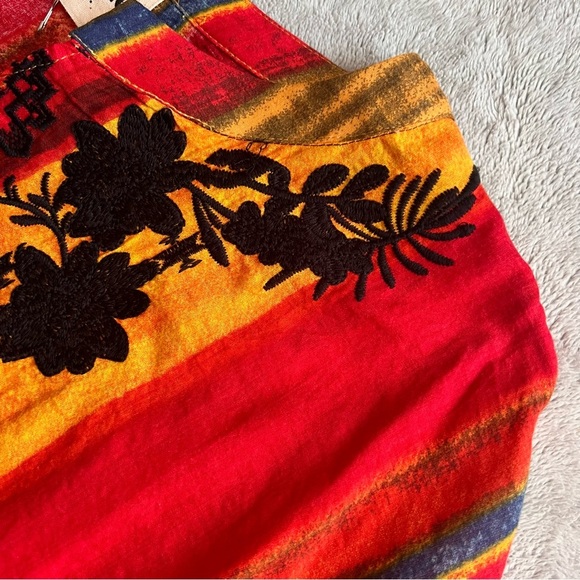 Savanna Jane Bohemian Southwest Stripe Embroidered Tassel Poncho Top M/L - Picture 10 of 12